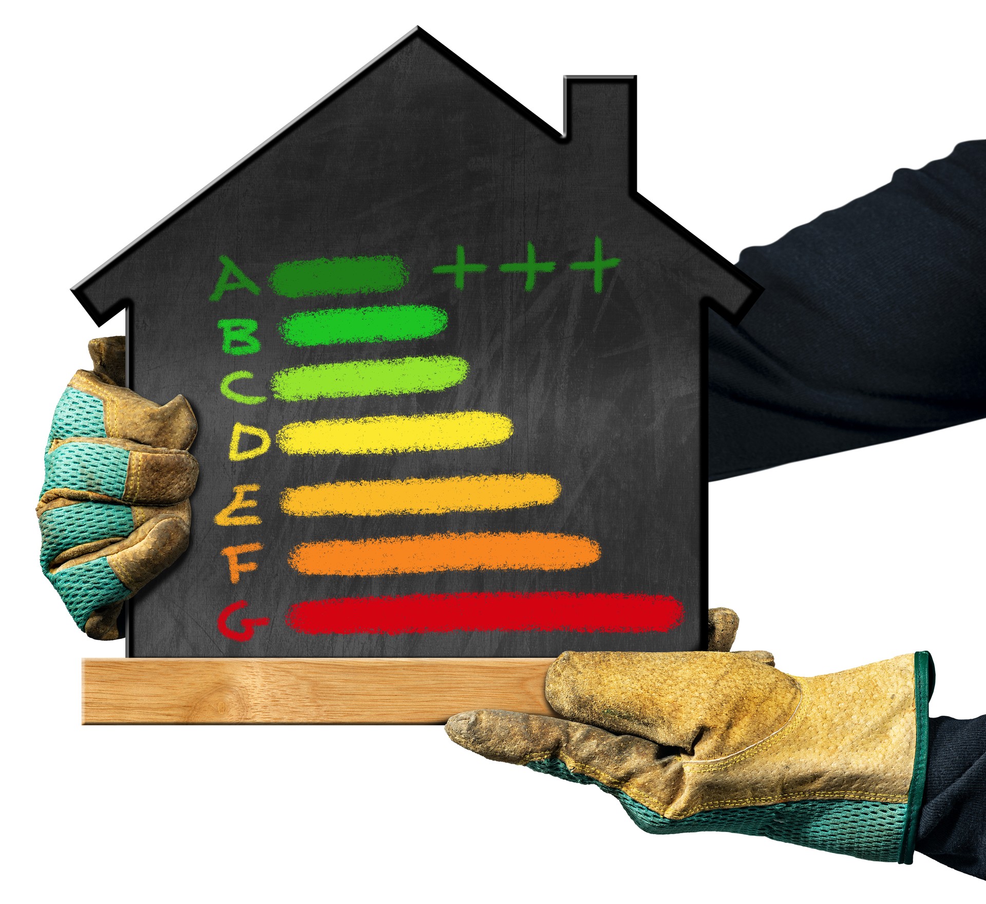 Gloved Hands Showing a House Energy Efficiency Rating